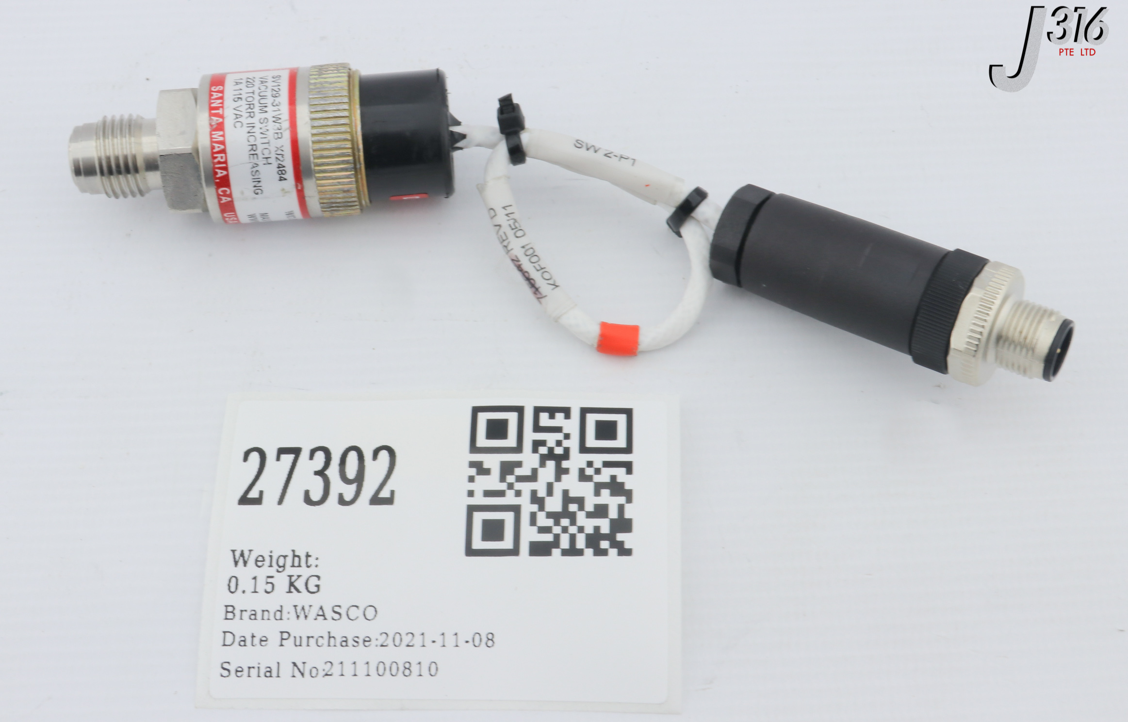 専用3 27392 WASCO VACUUM SWITCH, 220 TORR INCREASING SV129-31W3B-X/2484